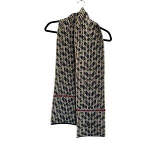 Woolrich Navy Blue and Beige with Red Accents Patterned Scarf